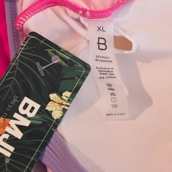 BMJL Swimsuit Women XL Pink Colorblock Sporty Tank 2 Piece Bikini Tummy Control - Picture 4 of 6